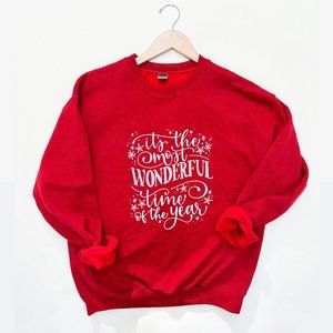 Holiday Season Crewneck Sweatshirt. Red Christmas Sweater. Size Large